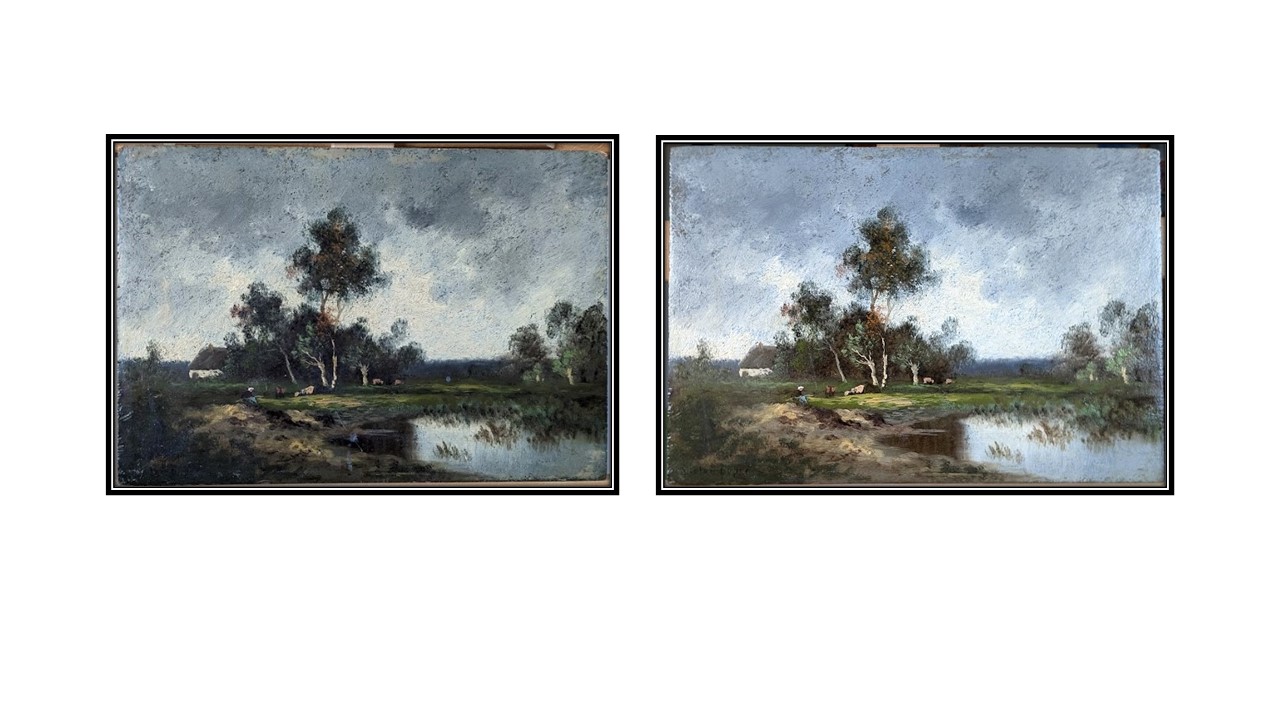 Avant/Apr&egrave;s. Peinture paysage &agrave; la mare.